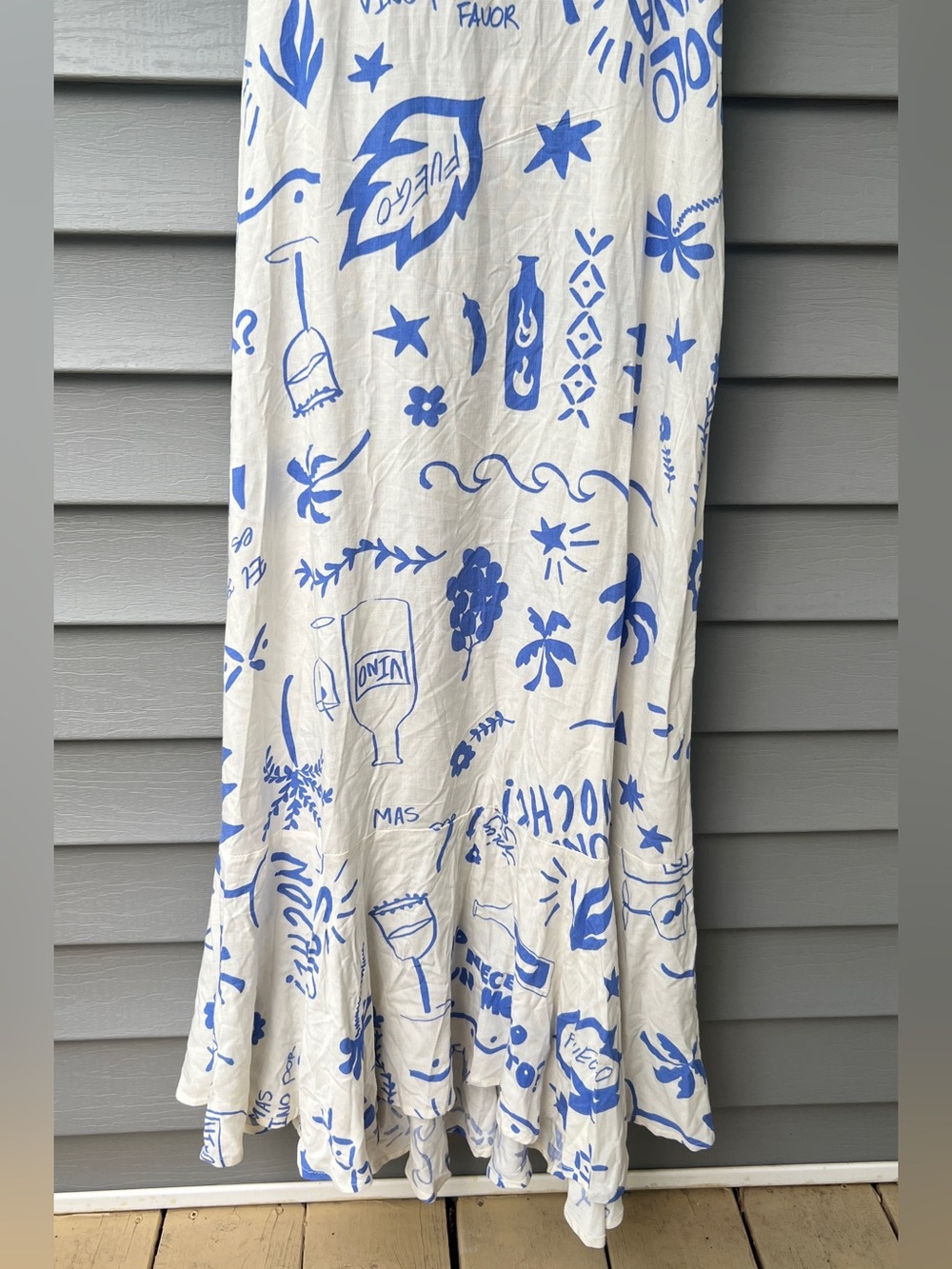 Paper Heart Anthropologie Maxi Dress Vino Tie Back Size S White Blue Summer - Picture 3 of 14